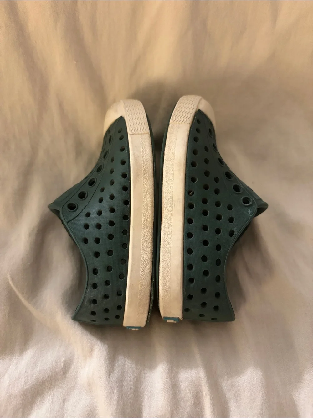 Native Kids Water Shoes in Forest Green with White Toe